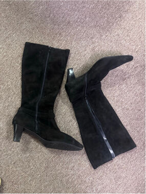 Anne Klein Black Suede Heeled Boots Size 11